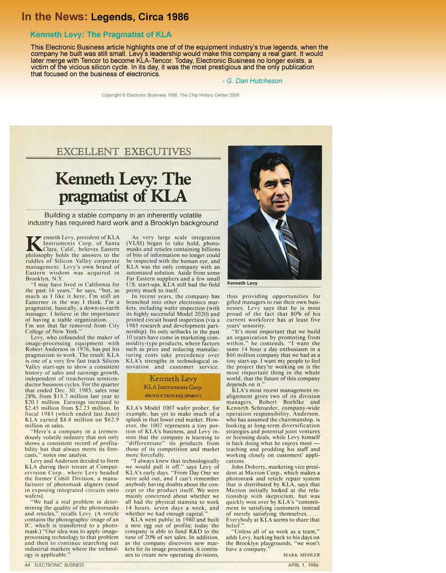 Legends, Circa 1986 - Kenneth Levy: The Pragmatist of KLA